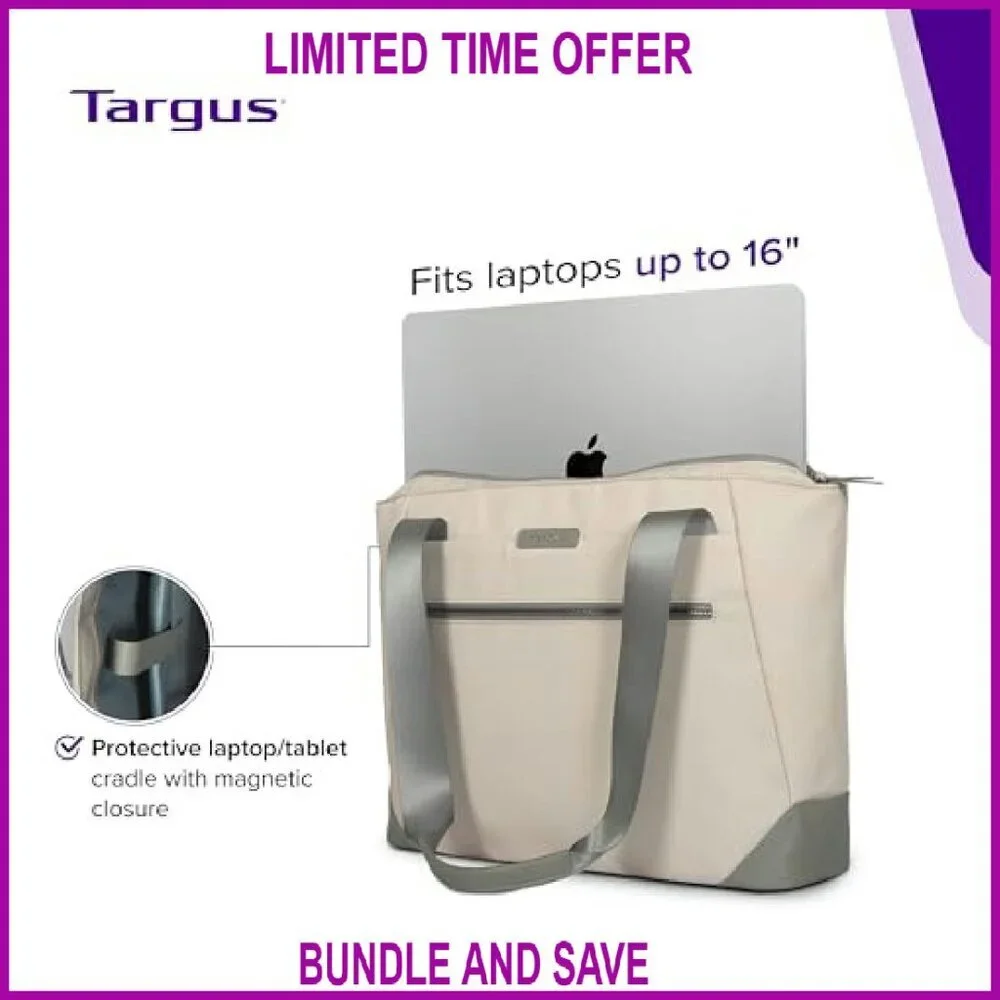 Stylish Work Tote Fits 15-16” Laptops Water-Resistant Recycled Material